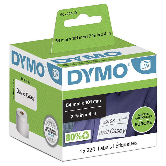 Dymo - Etiket LabelWriter naamkaart 54x101mm 1 rol á 220 stuks wit | 6 stuks