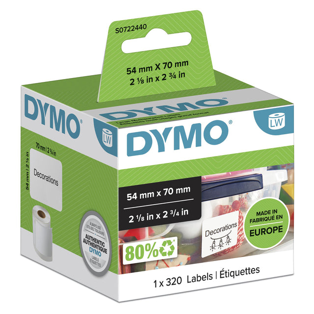 Dymo - Etiket LabelWriter multifunctioneel 54x70mm 1 rol á 320 stuks wit