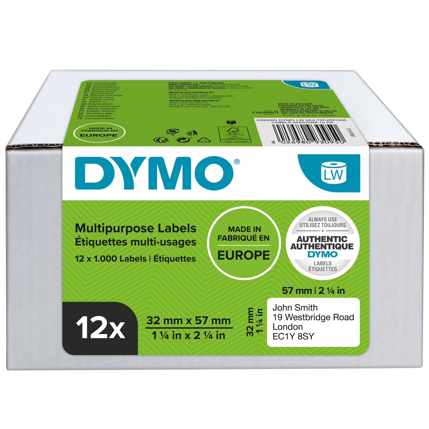 Dymo - Etiket LabelWriter multifunctioneel 32x57mm 12 rollen á 1000 stuks wit