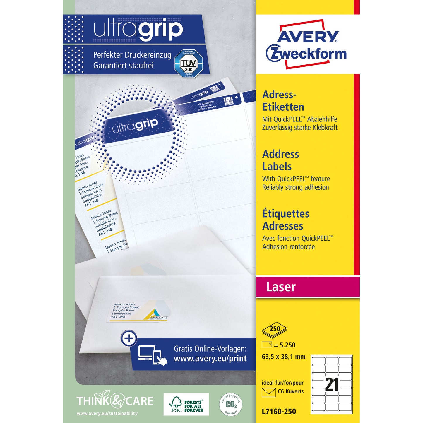 Avery - Label L7160-250 63,5x38,1mm bianco 5250 etichette