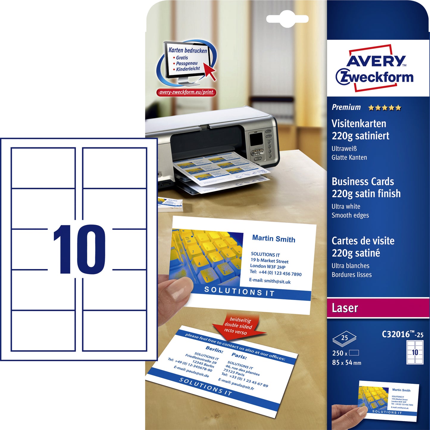 Avery - Business card C32016-25 85x54mm 220gr 250 pieces