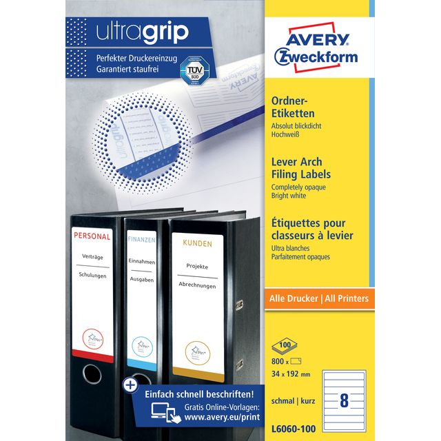 Avery Zweckform - Rugetiket avery smal 34x192mm zelfklevend wit