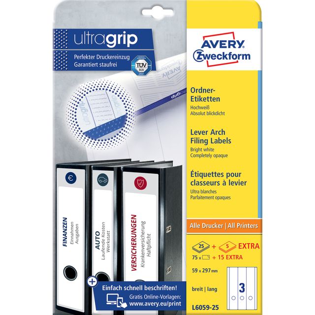 Avery Zweckform - Rugetiket avery breed/lang 59x297mm zk wit