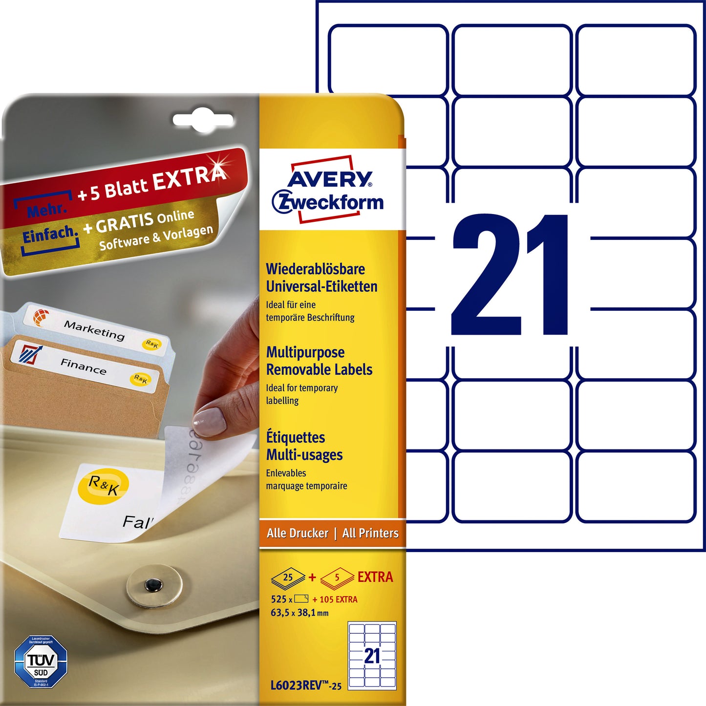 Avery Zweckform - Etiket avery l6023rev-25 63.5x38.1mm wit 525st