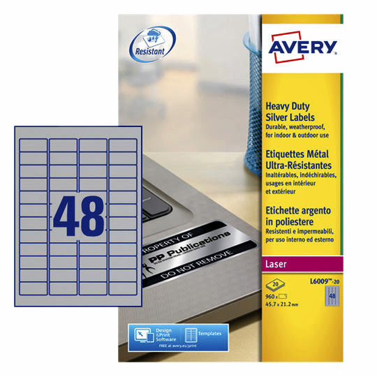 Avery - Label L6009-20 45.7x21.2mm silver 960 labels