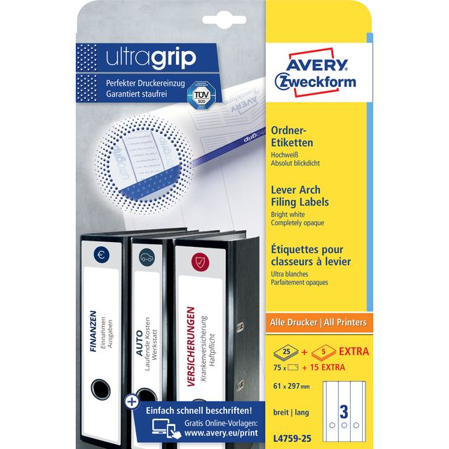 Avery Zweckform - Rugetiket avery breed/lang 61x297mm zk wit