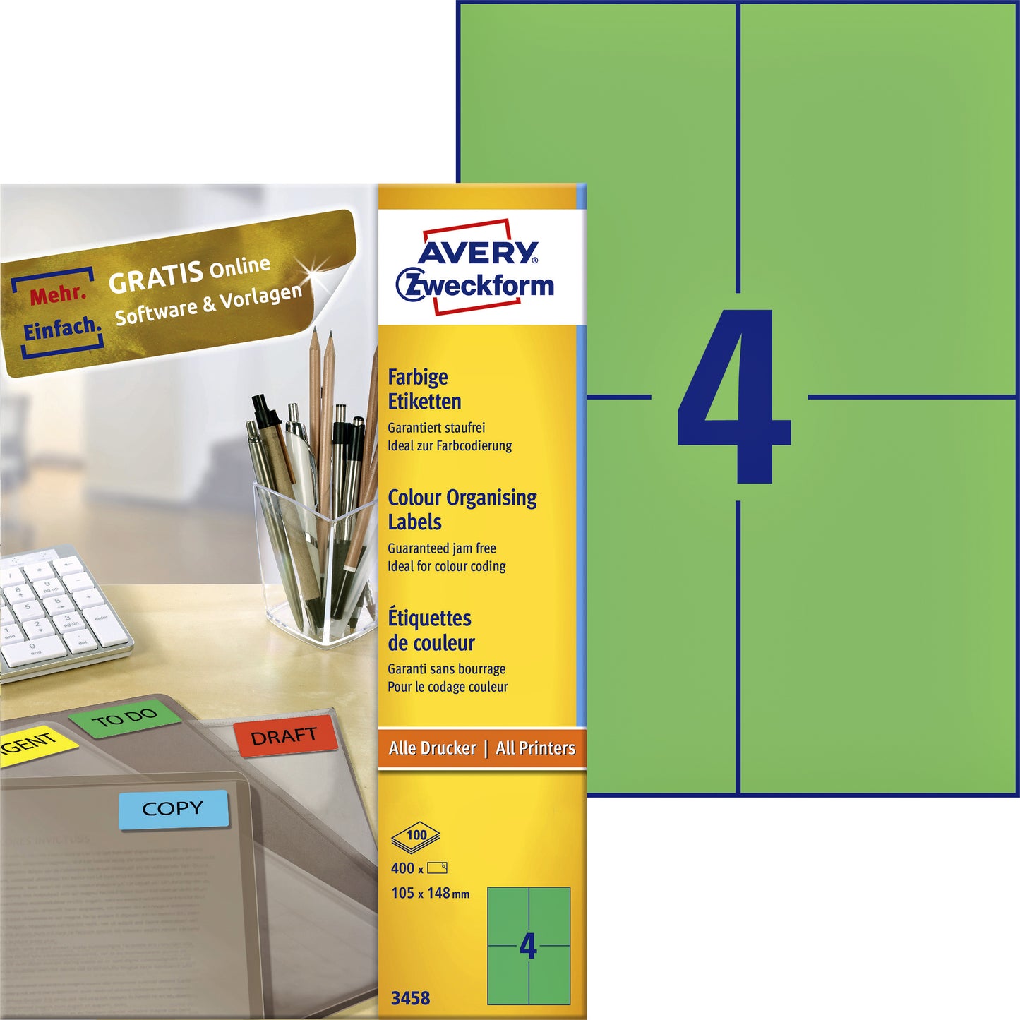 Avery Zweckform - Etiket avery 3458 105x148mm a6 groen 400st