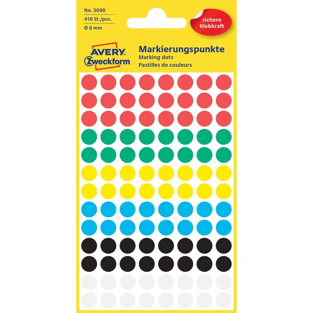 Avery Zweckform - Etiket avery 3090 rond 8mm assorti 416st | 10 stuks
