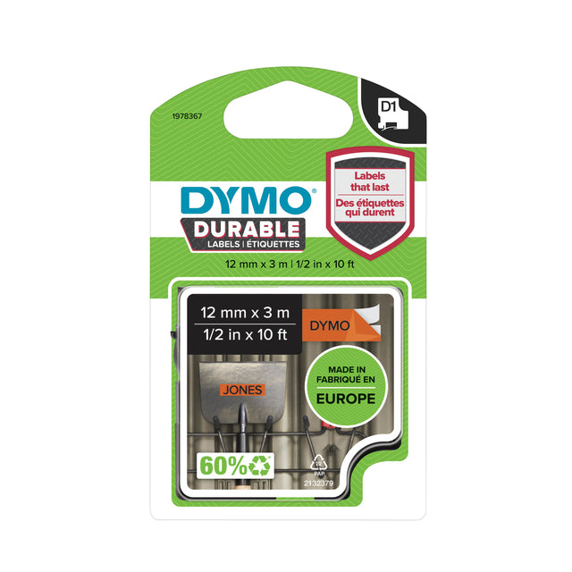 Dymo - Labele LabelManager D1 polyester 12mm zwart op oranje