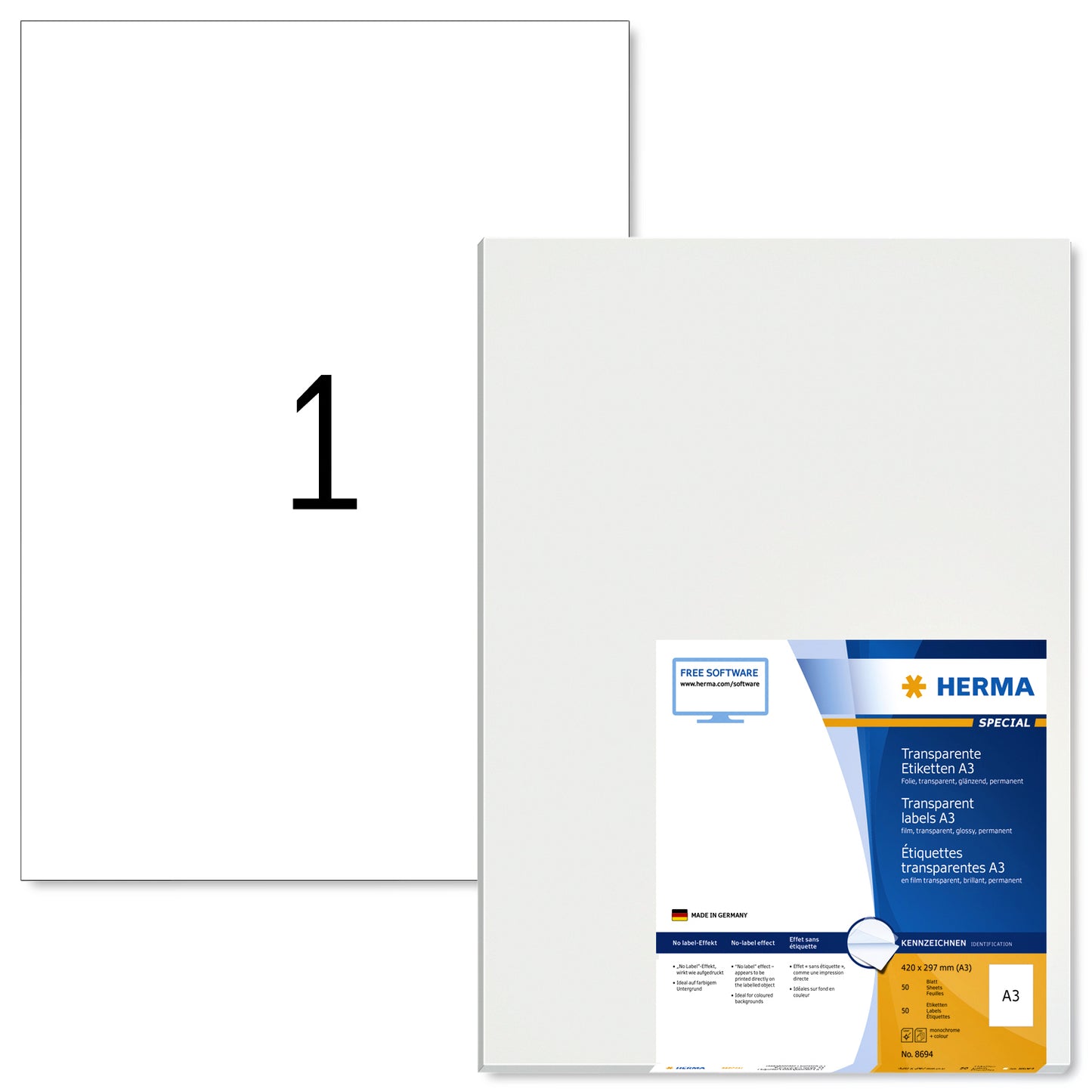 HERMA - Etiket 8694 a3 297x420mm 50st transparant
