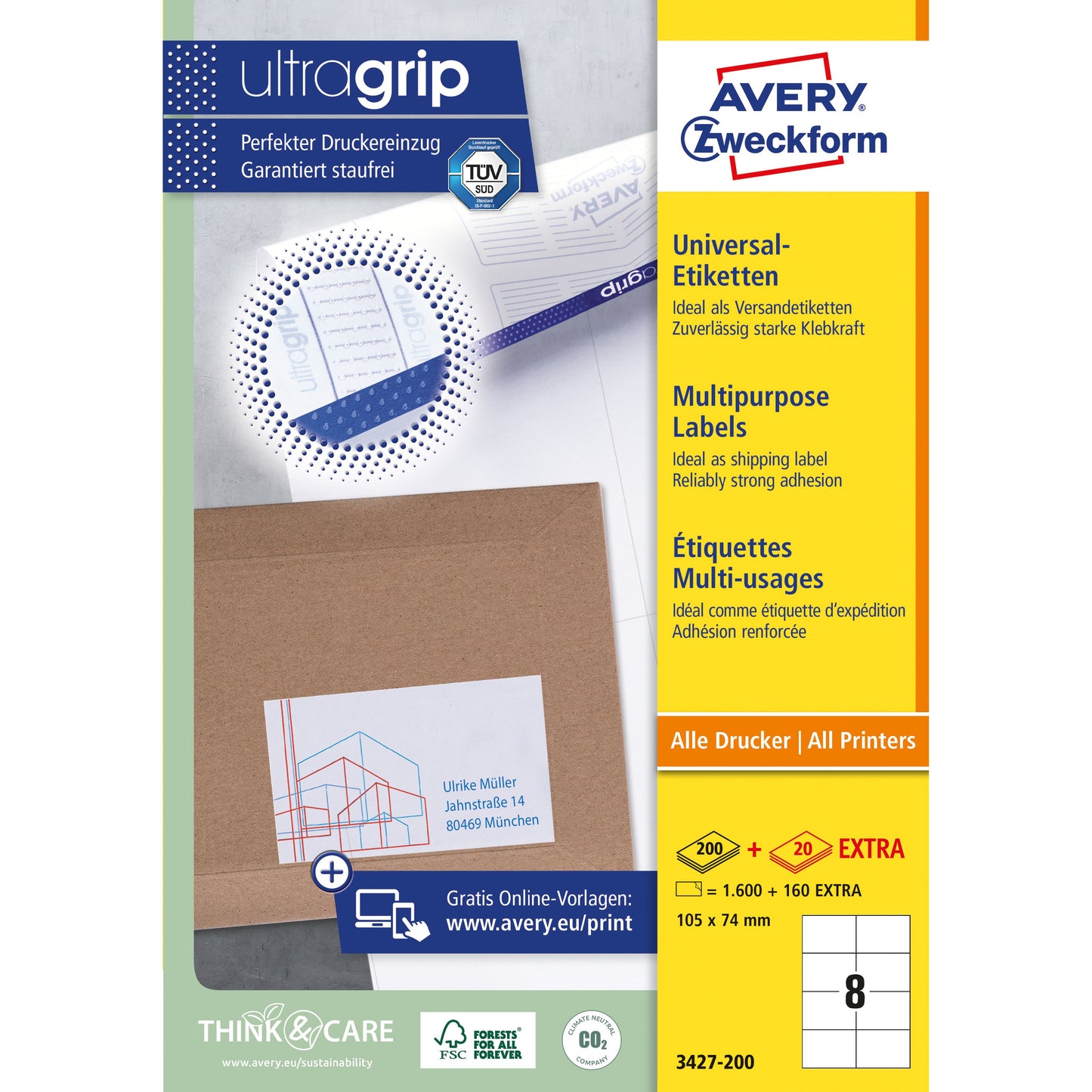 Avery Zweckform - Etiket avery 3427 105x74mm wit 1600st | 5 stuks