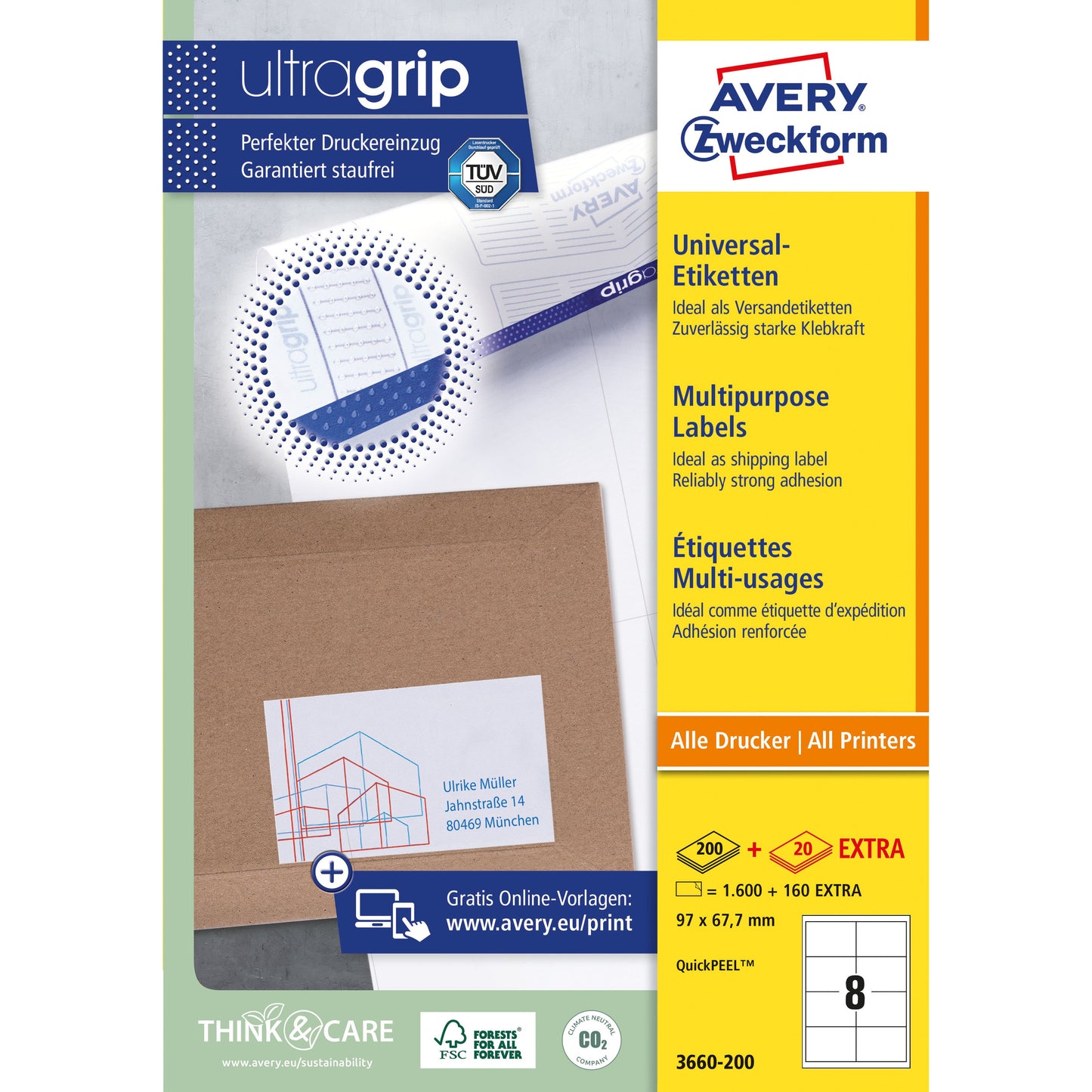 Avery Zweckform - Etiket Zweckform 3660-200 97x67.7mm wit 1600 stuks