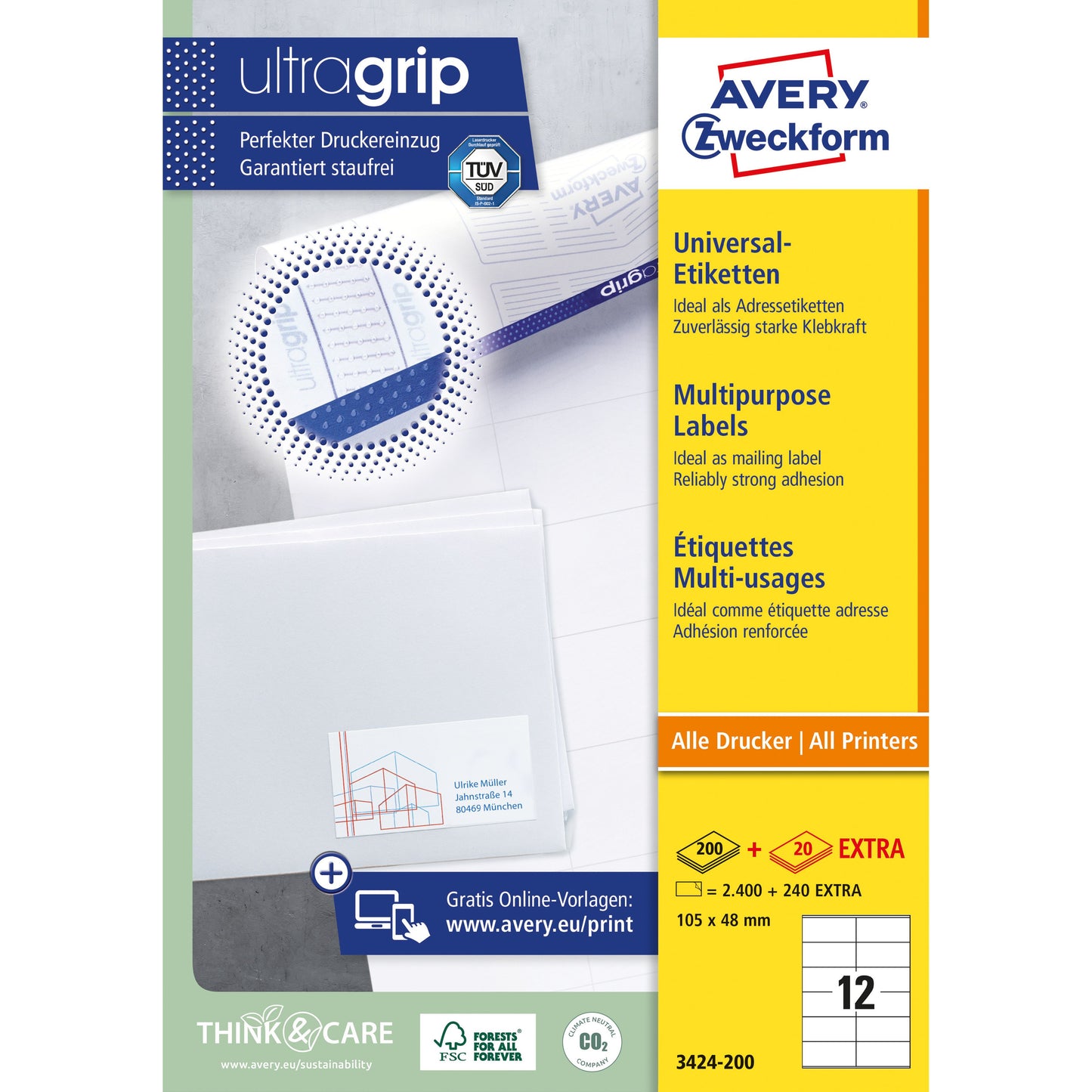 Avery Zweckform - Label Zweckform 3424-200 105x48mm white 2400 pieces