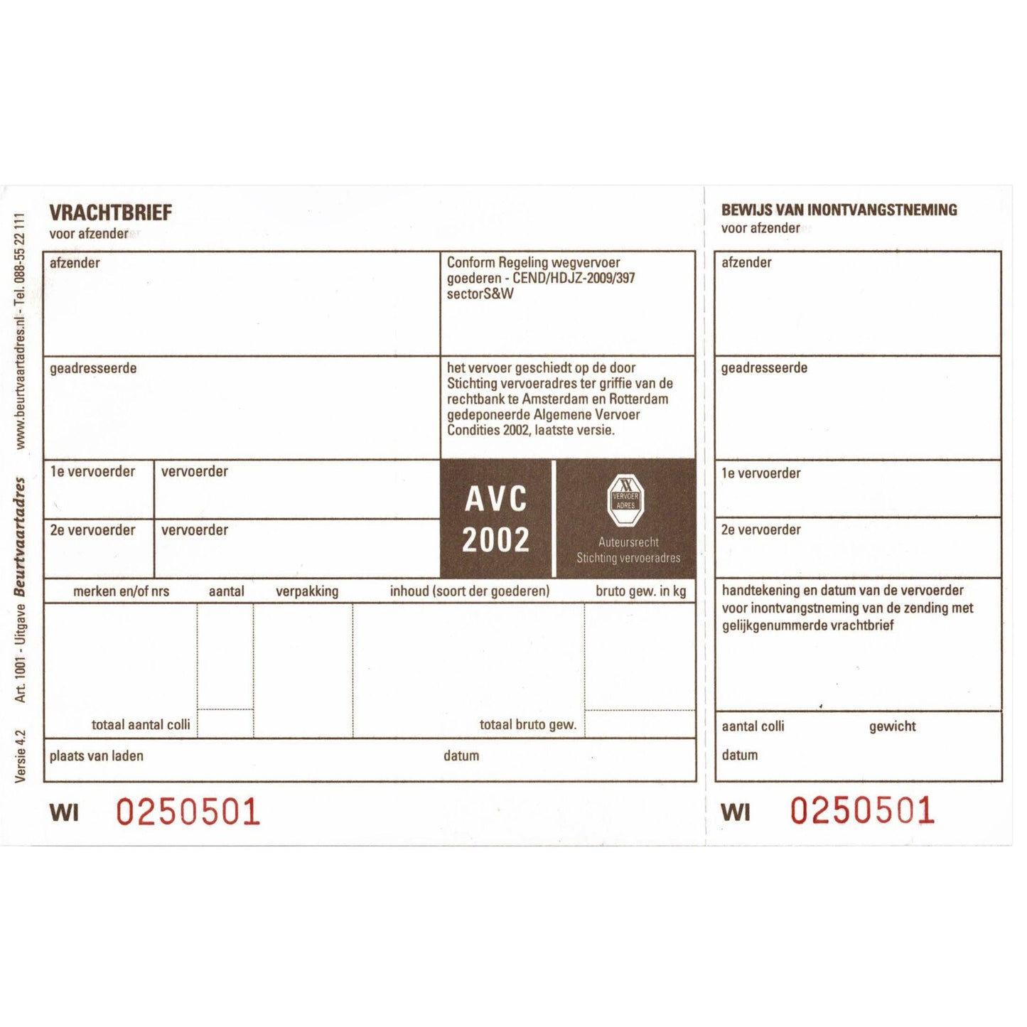 IEZZY - Lettre de voiture BVA 1001 19x12cm 3 volets 100 pièces vierge