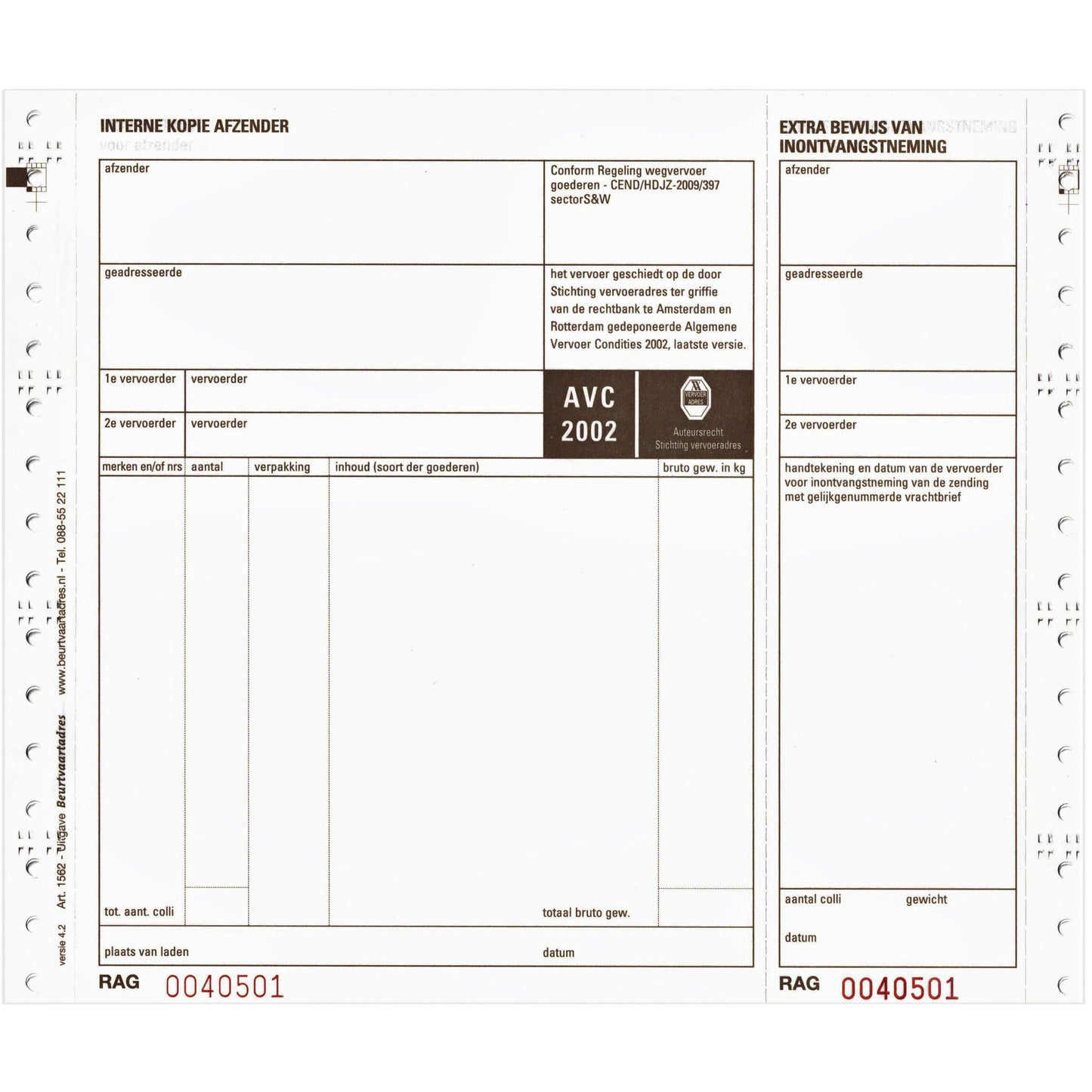 IEZZY - Vrachtbrief BVA 1562 240x200mm 4voud 100 stuks