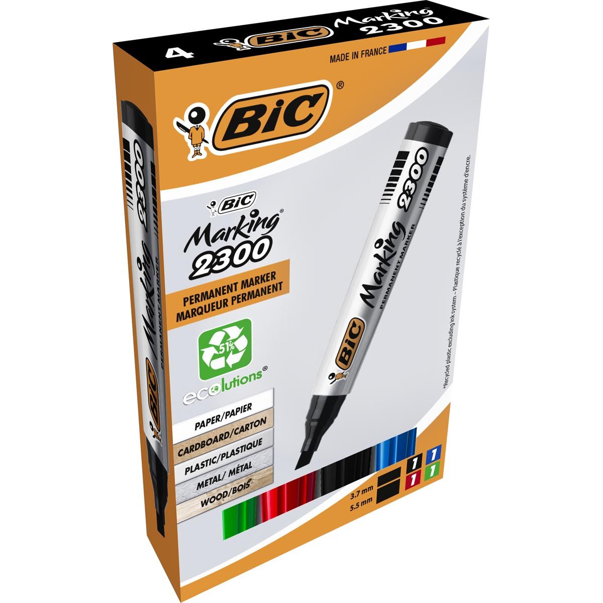 BIC - permanent marker Marking 2300 ECOlutions, doos van 4 stuks, assorti