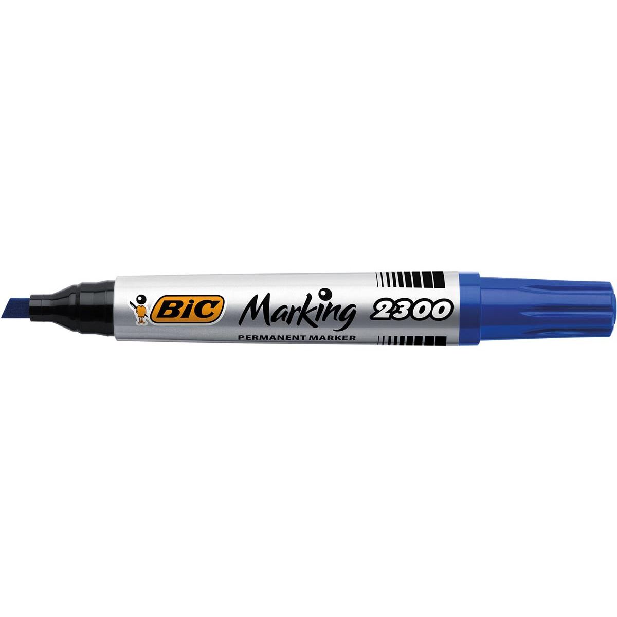 Bic - pennarello indelebile 2300 ECOlutions, larghezza scrittura 3,7 5,5 mm, punta obliqua, blu