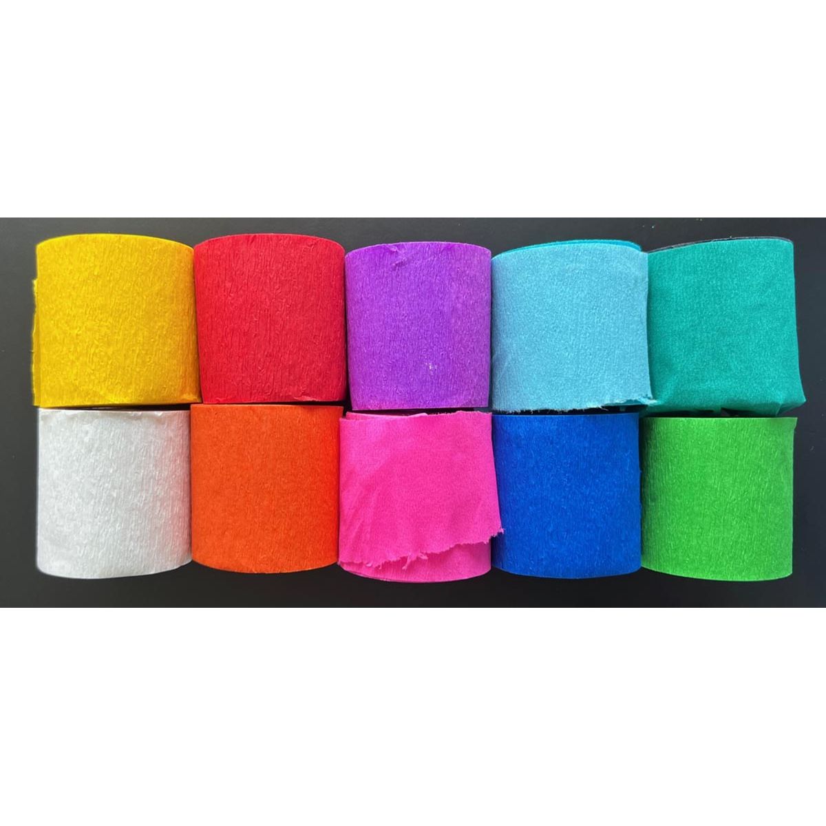 Folia - crêpepapier, ft 100 x 5 cm, op rol, geassorteerde kleuren, pak van 10 stuks