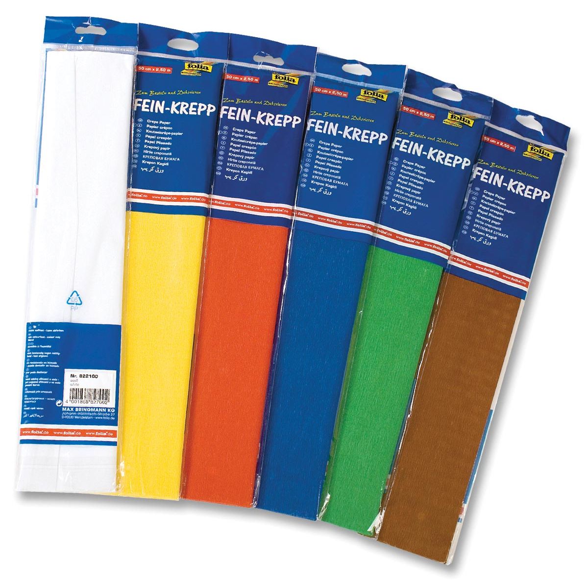 Folia - Krepppapier-Packung mit 10 Stück in verschiedenen Farben: Weiß, Gelb, Hellorange, Hellblau, Blau...