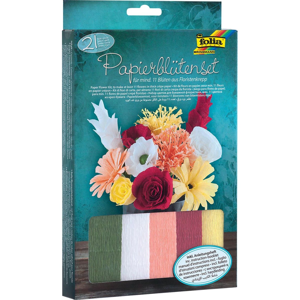 Folia - set artisanal fleurs en papier crépon, 21 pièces