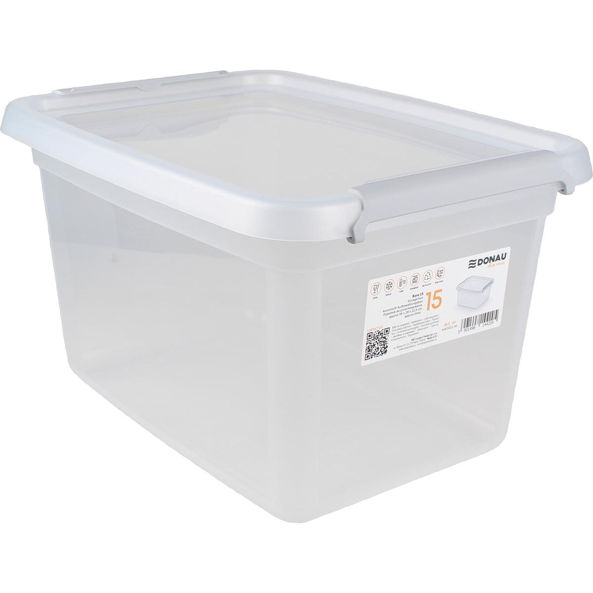 DONAU Home - contenitore portaoggetti, 15 litri, trasparente