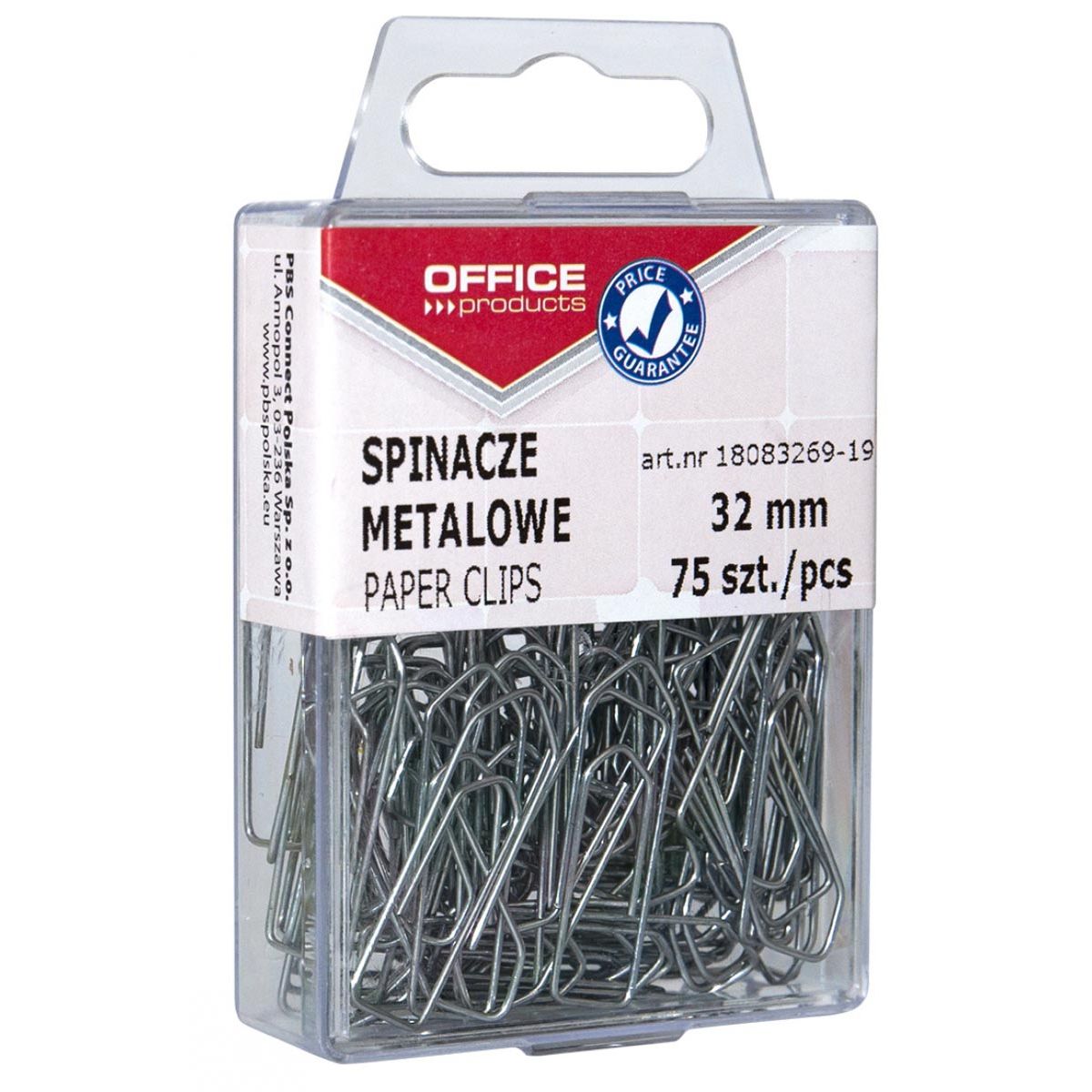 OFFICE products - papierklemmen, 32 mm, metaal, plastic ophangdoosje van 75 stuks