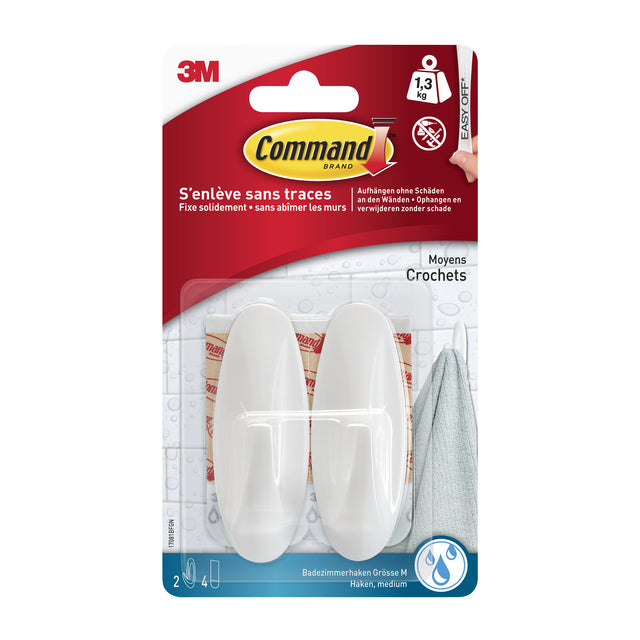 Comando - Gancio in plastica ovale bianco incl. striscia di montaggio