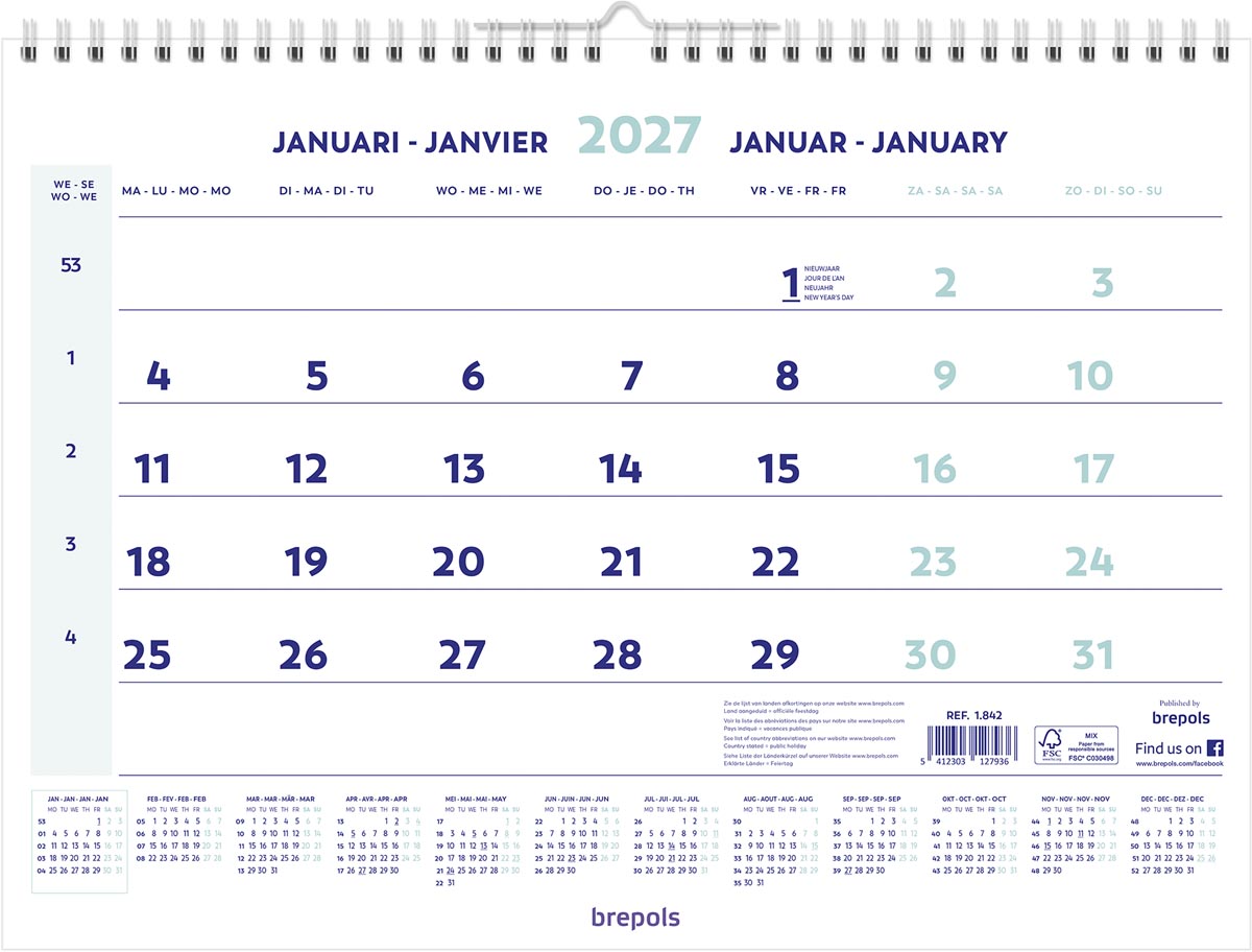 Brepols - maandkalender, 2027