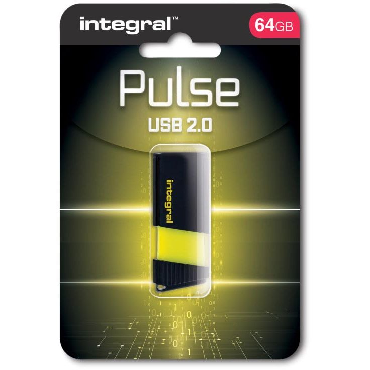 Integral - Pulse USB 2.0 stick, 64 GB, black/yellow