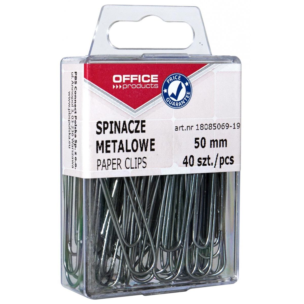 OFFICE products - papierklemmen, 50 mm, metaal, plastic ophangdoosje van 40 stuks