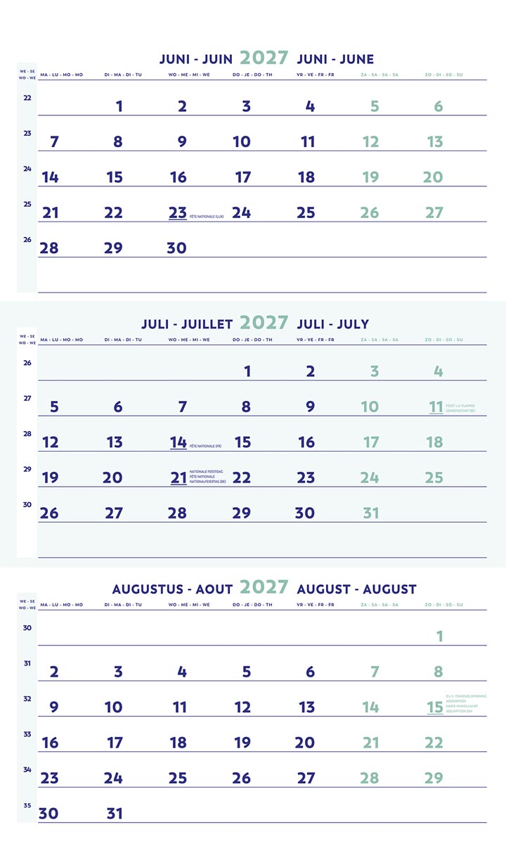 Brepols - driemaandskalender 2027
