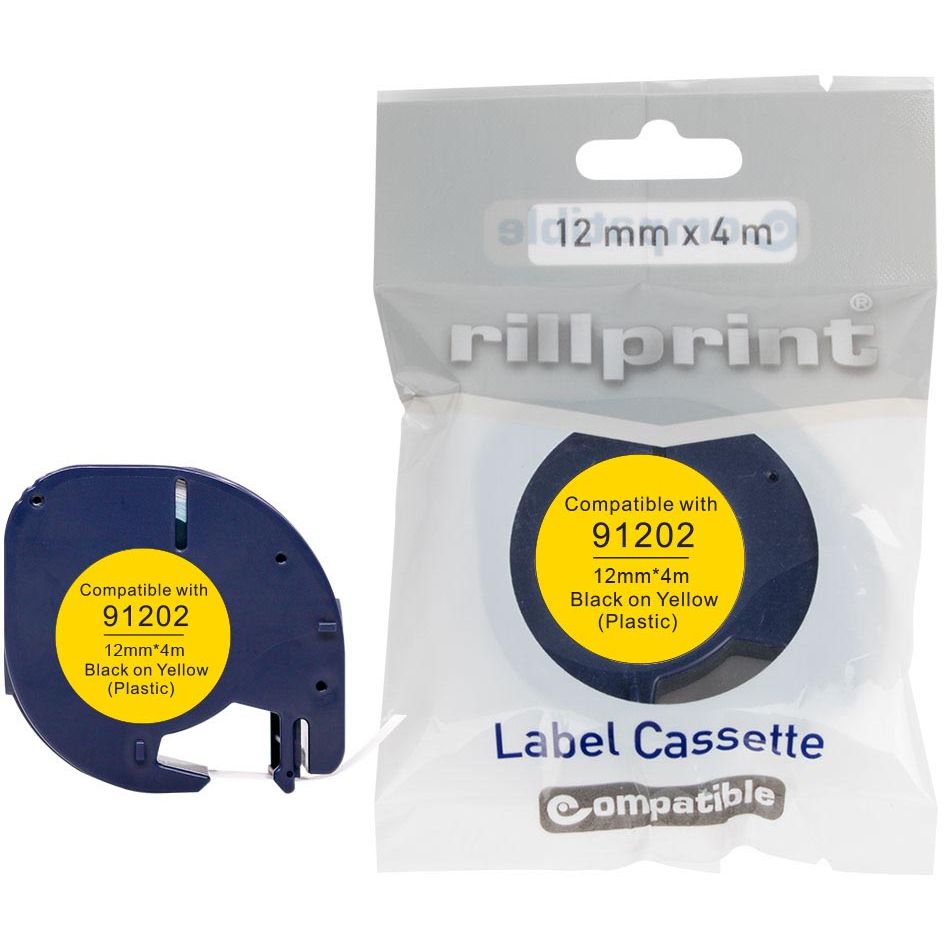 Rillprint - compatible LetraTAG e for 91202, 12 mm, plastic, yellow