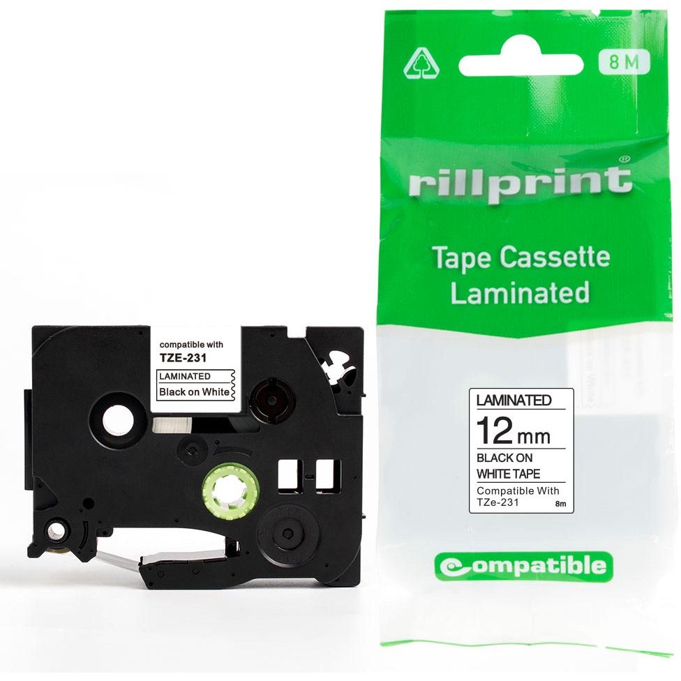 Rillprint - compatibile TZe e per TZe-231, 12 mm, nero su bianco