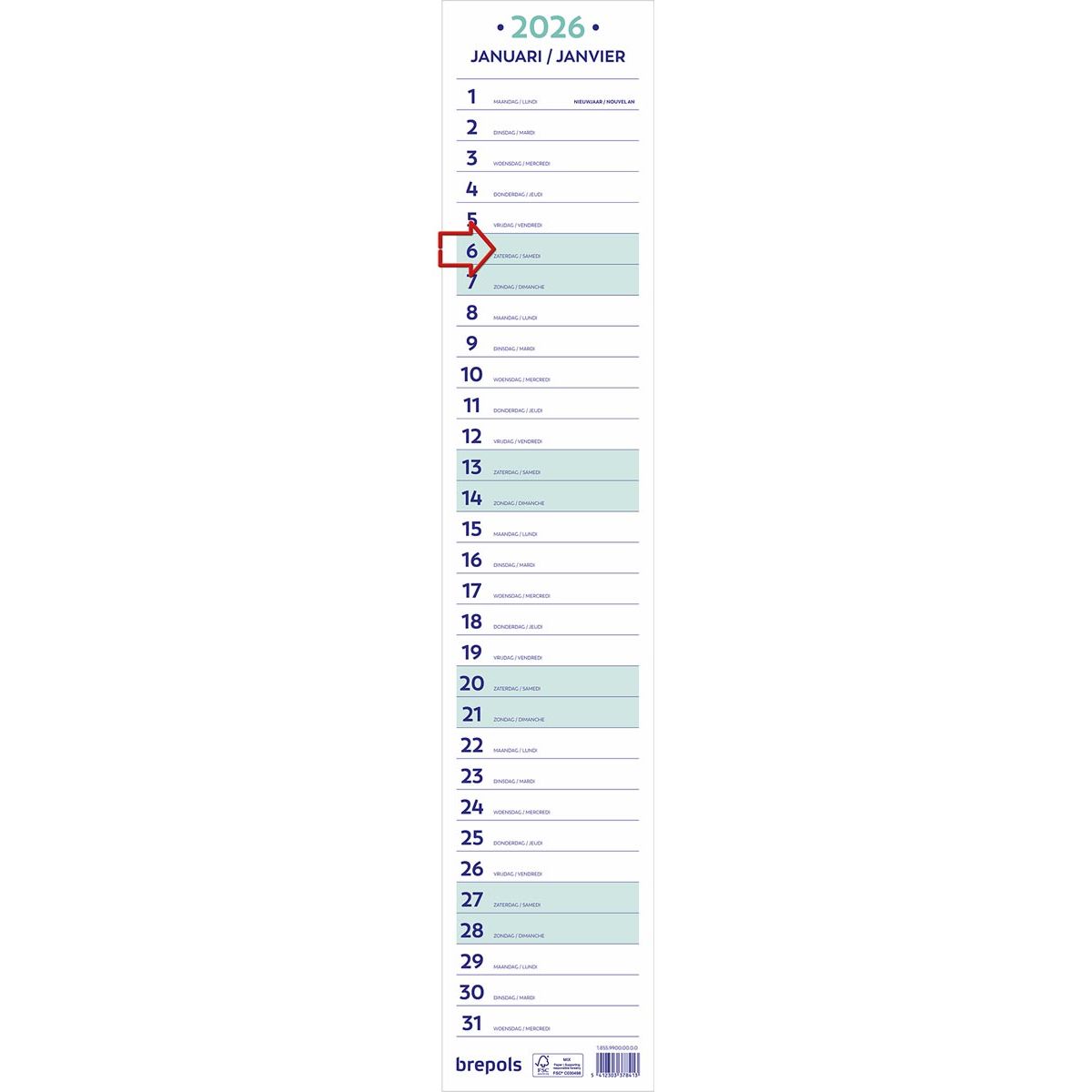 Brepols - calendario de cintas mensuales, 2026