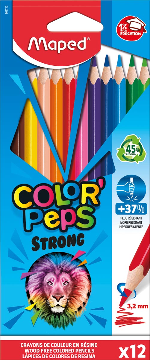 Maped - kleurpotlood Color'Peps Strong, 12 potloden in een kartonnen etui