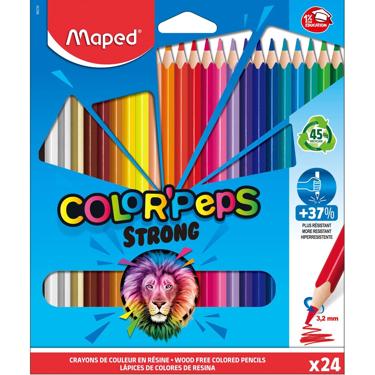Maped - lápiz de color Color'Peps Strong, 24 lápices en estuche de cartón