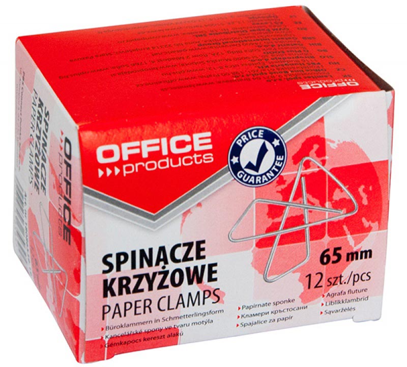 OFFICE products - vlinderklemmen, 65 mm, gegalvaniseerd, doos van 12 stuks