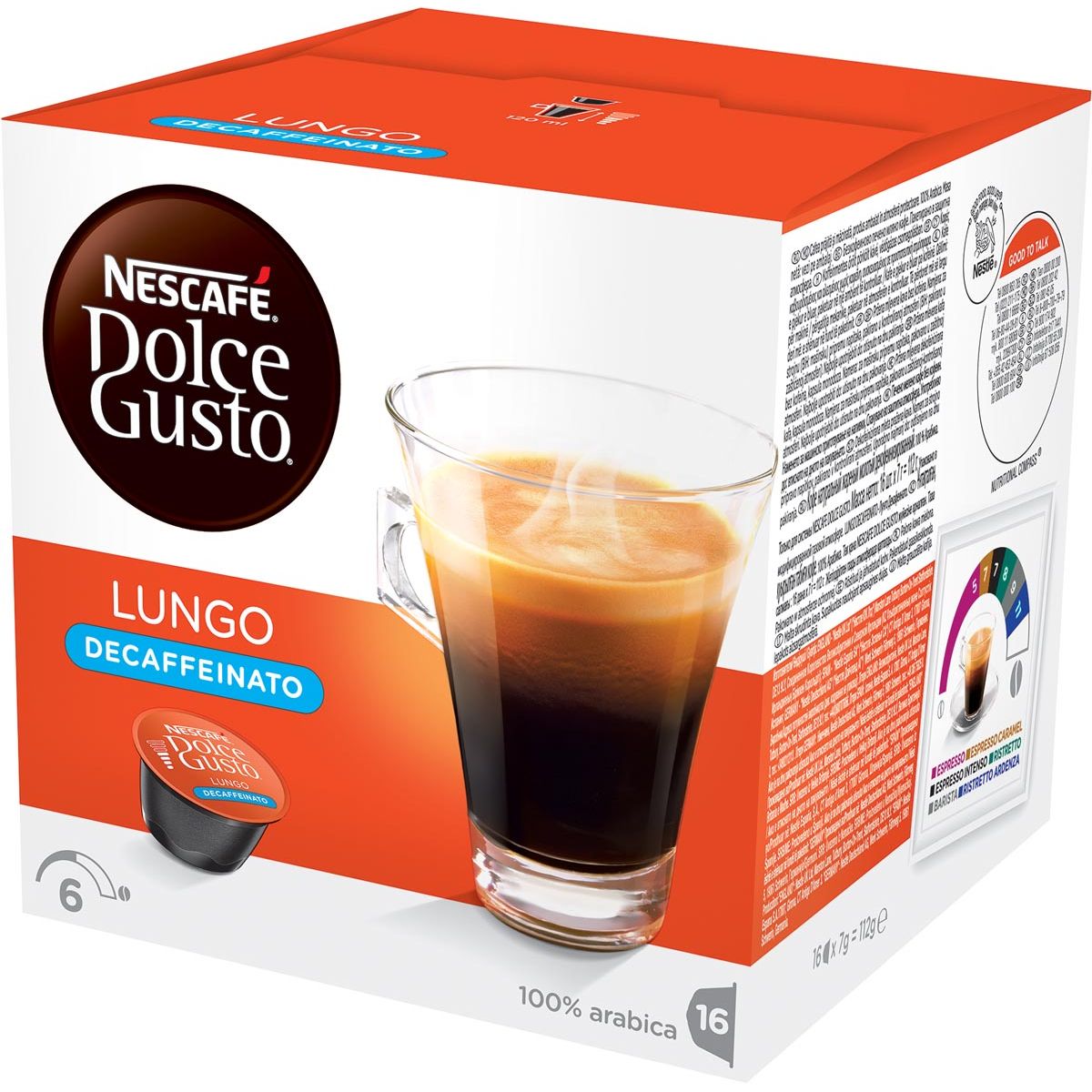 Nescafé - cápsulas de café, Lungo Decaffeinato, paquete de 16 piezas