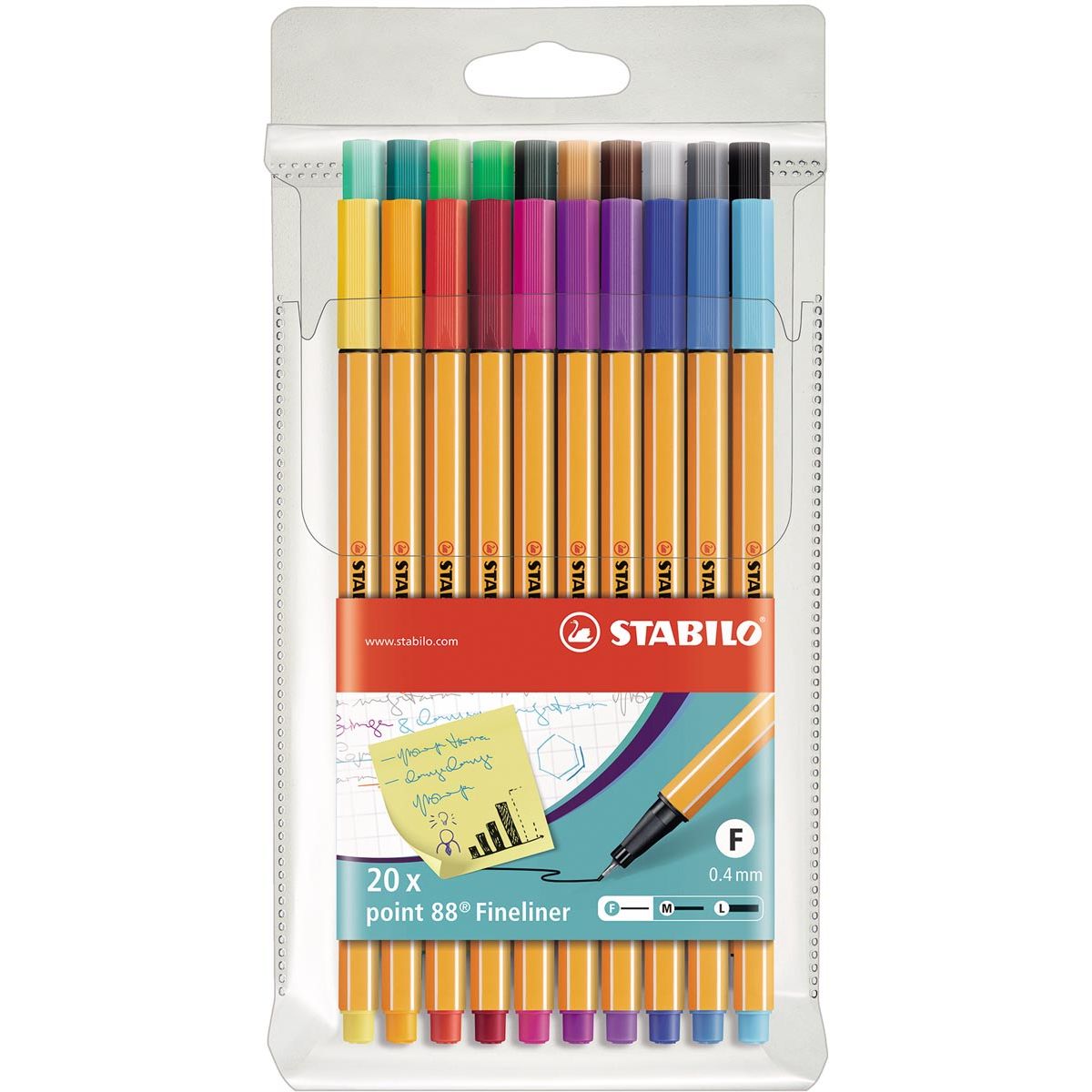 STABILO - Feutre fin Point 88, étui de 20 pièces couleurs assorties