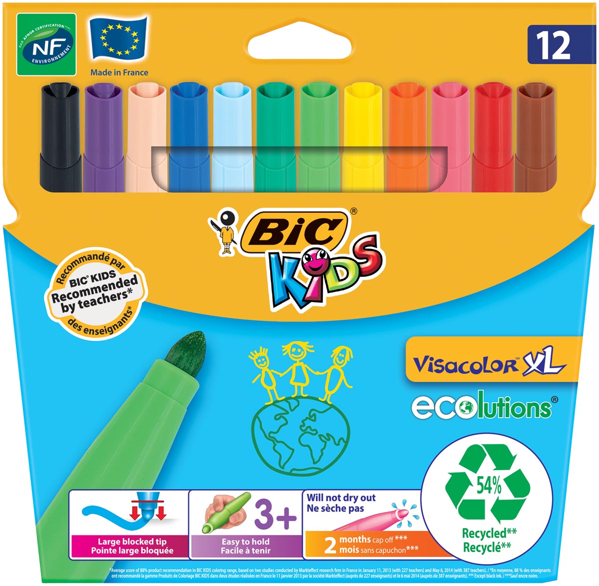 BIC - Kids Viltstift Visacolor XL Ecolutions 12 stiften in een kartonnen etui
