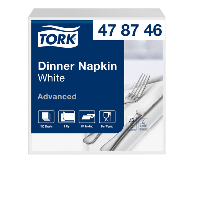 Tork - Servilleta de cena Advanced pliegue 1/4 2 capas 395x390mm 150 hojas blanco 478746