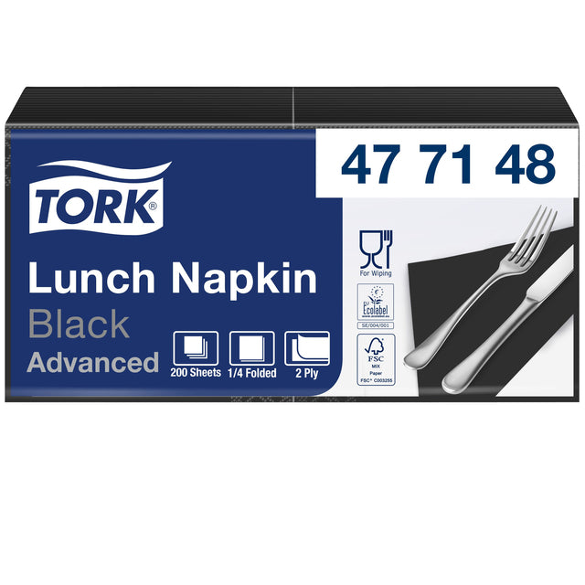 Tork - Serviette déjeuner Advanced 1/4 pli 2 couches 328x325mm 200 feuilles noir 477148