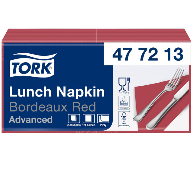 Tork - Tovagliolo pranzo Advanced 1/4 piega 2 strati 328x325mm 200 fogli rosso bordeaux 477213
