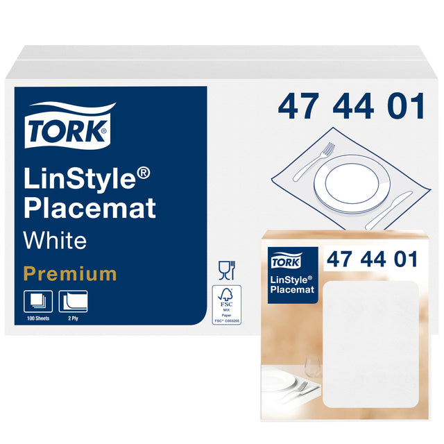 Tork - Placemat Linstyle 2-layer 390x300mm 100 sheets white 474401