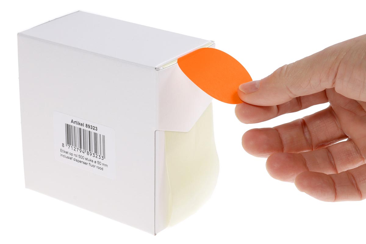 Rillprint - round labels, diameter 50 mm, roll of 500 pieces, fluorescent red