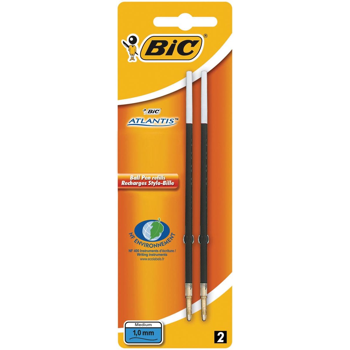 BIC - balpenvulling Atlantis blauw, schrijfbreedte 1 mm, blister met 2 stuks