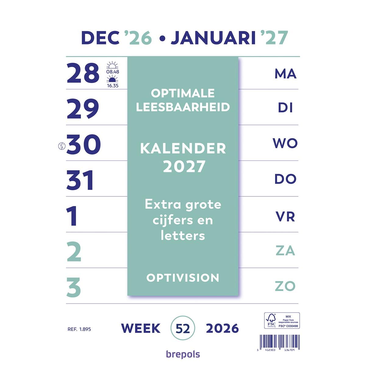 Brepols - Optivision calendar in Dutch, 2026