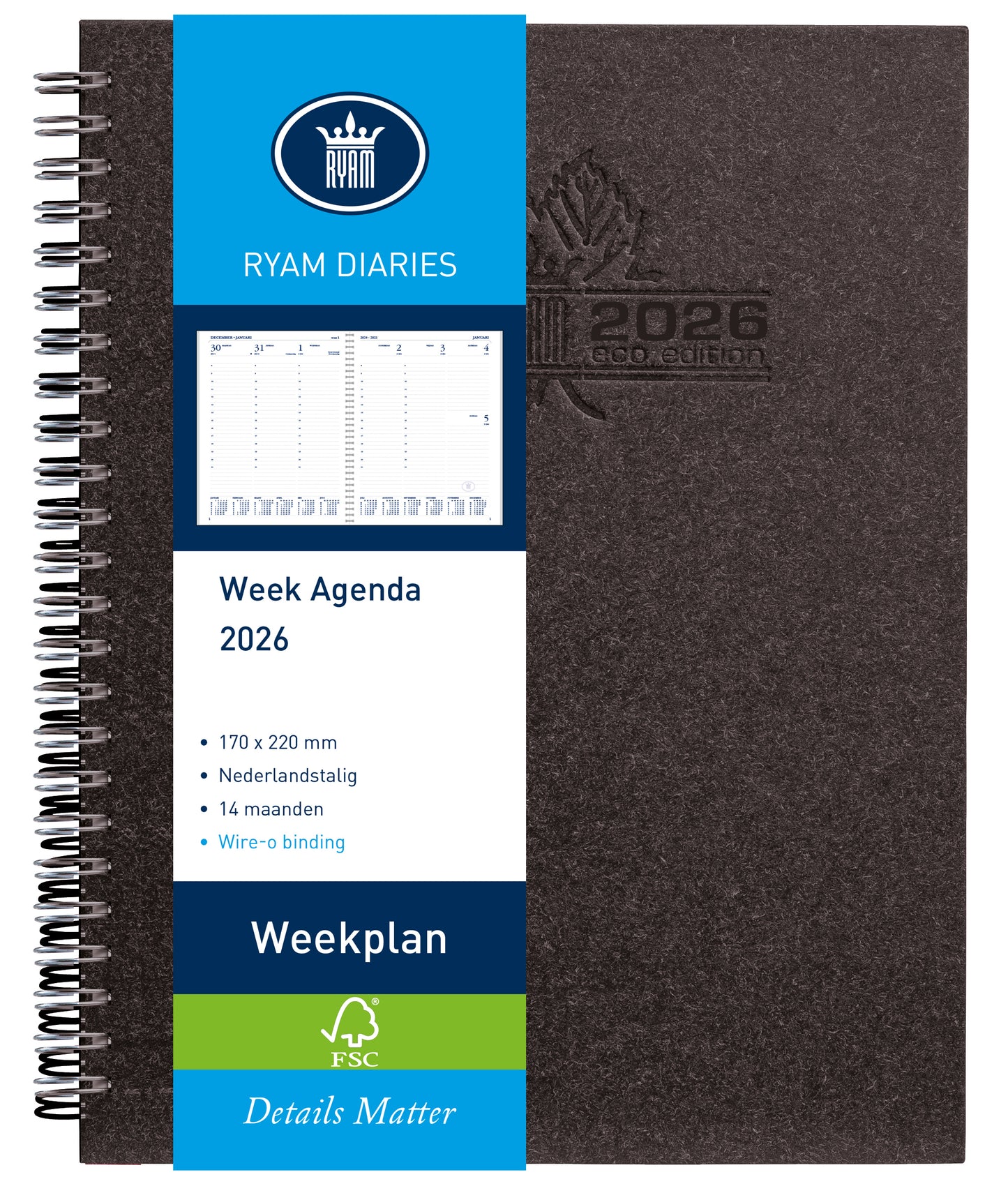 Ryam - Agenda 2026 Wochenplan Wire-O 7d/2p schwarz
