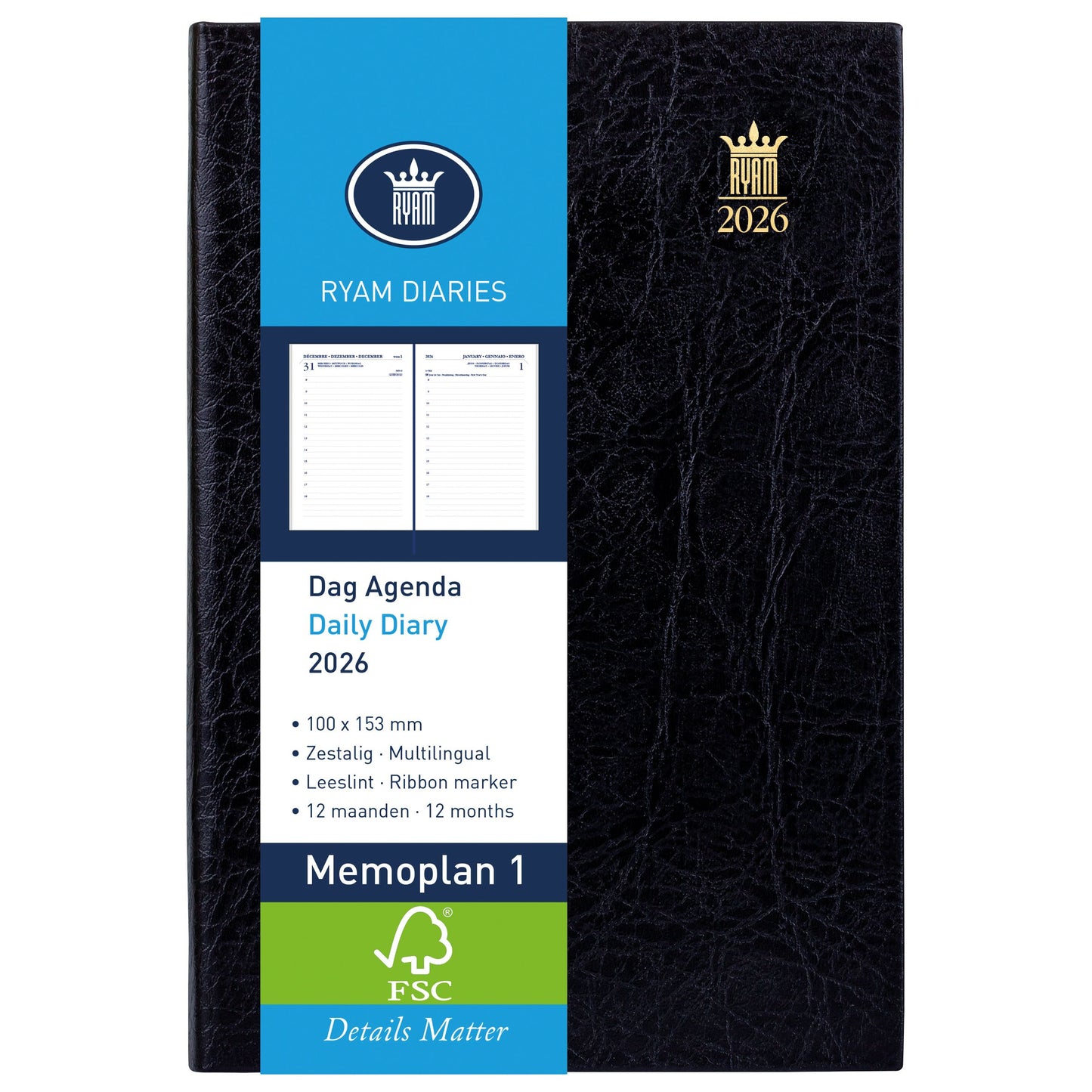 Ryam - Agenda 2026 memoplan 1 mundior 1d/1p zwart