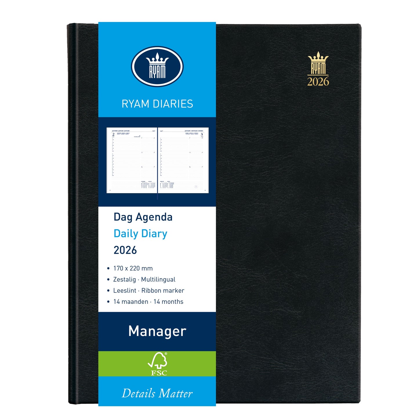 Ryam – Agenda 2026 Manager Mundior 1 Tag/1 Seite schwarz